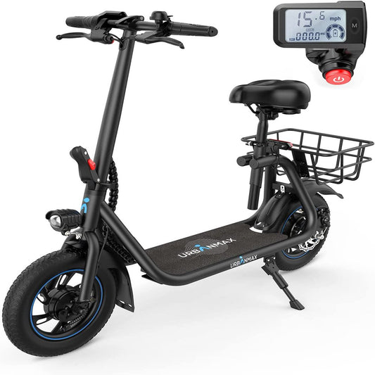 C1 Electric Scooter with Seat, 450W Powerful Motor up to 22 Miles Range, Folding Electric Scooter for Adult Max Speed 15.5Mph, Electric Scooter-Blackfor Commuting with Basket