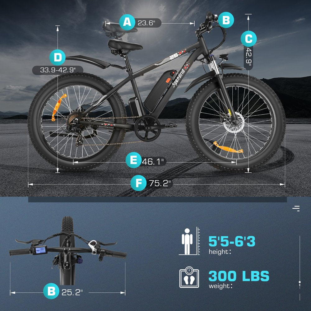 Electric Bike 26" X 4" Fat Tire Electric Bike for Adult 3H Fast Charge, 20Mph Electric Mountain Bike with 500W 48V Removable Lithium-Ion Battery, Lockable Suspension Fork- Shimano 7 Speed