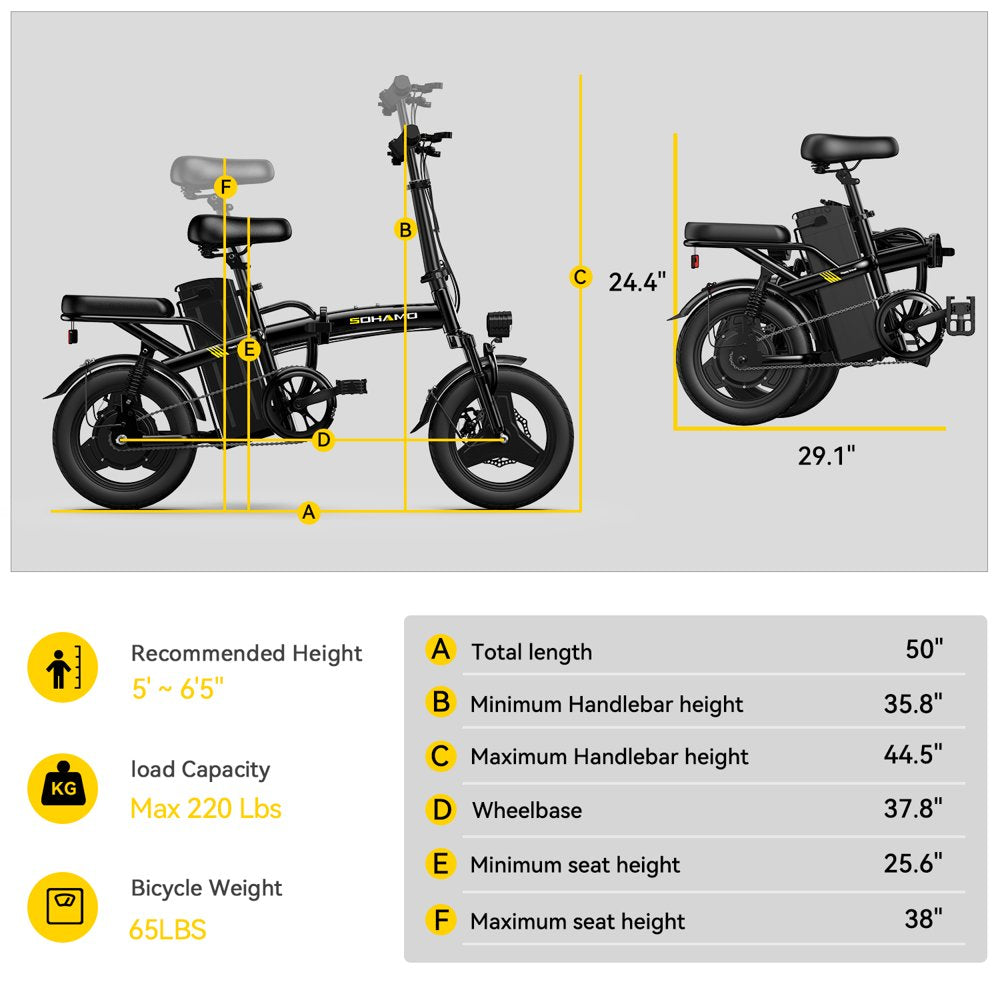 Electric Bike W/400W Motor and 48V 13Ah Removable Battery Folding Ebike for Adults and Teens, Full Suspension, 3 Levels Assist, 14" Mini Electric Bicycles