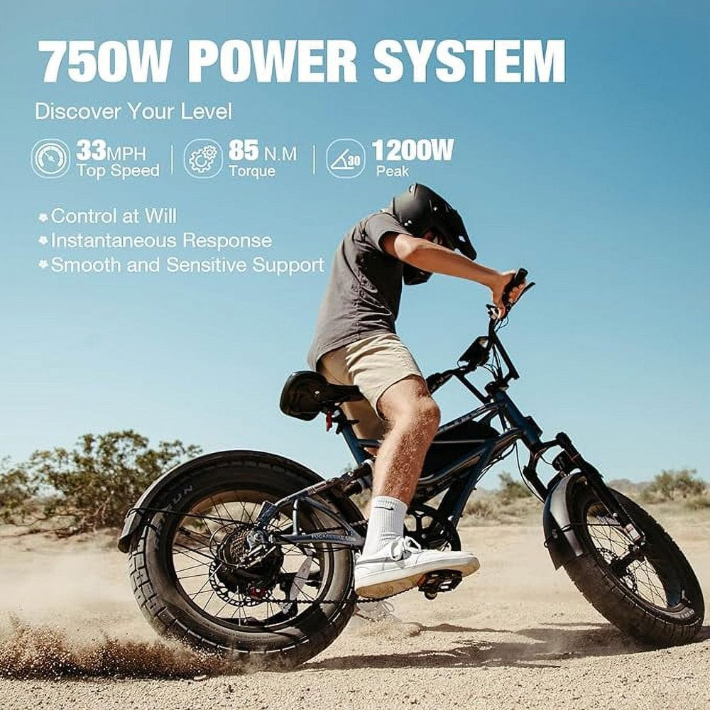 Electric Bike for Adults 20MPH 48V 20Ah Removable LG Lithium Battery Scorpio 750W (Peak 1000W) with Full Suspension LCD Color Display 20"*4.0" All-Terrain Fat Tire 7 Speed
