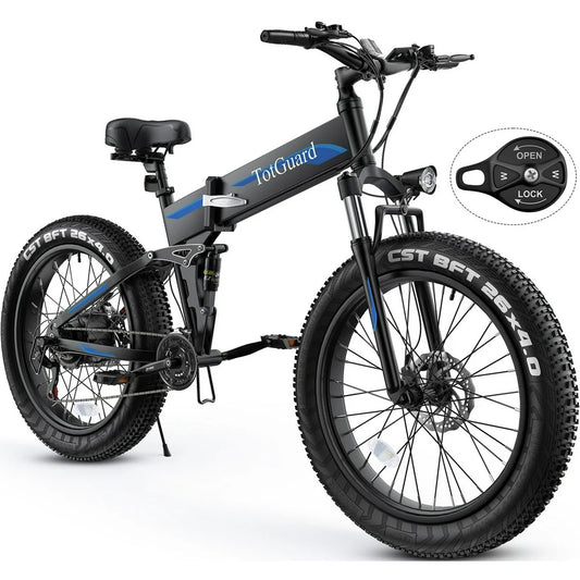 Electric Bike, 26"X4", Fat Tire 500W 21.6MPH Ebike, up to 60 Miles, Foldable Electric Bicycles E Bikes for Adults Electric 48V 10Ah Battery, Dual Shock Absorber, Lockable Fork