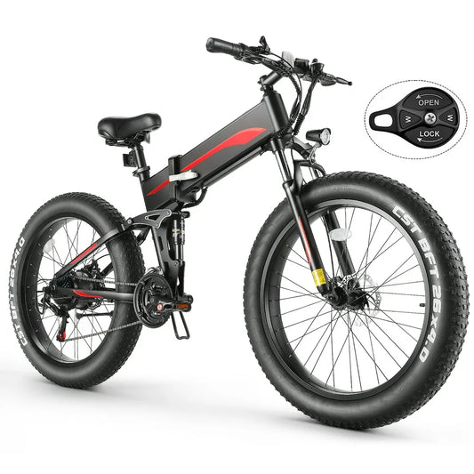 Electric Bike, 26"X4" Fat Tire Electric Bike for Adults 500W Ebike Foldable Adult Electric Mountain Bicycles with 48V 10Ah Battery, Lockable Suspension Fork, Shimano 21 Speed Gears
