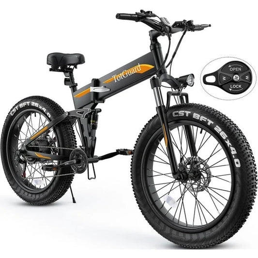 Electric Bike, 26"X4", Fat Tire 500W 21.6MPH Ebike, up to 60 Miles, Foldable Electric Bicycles E Bikes for Adults Electric 48V 10Ah Battery, Dual Shock Absorber, Lockable Fork